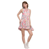 Woman wearing a Pink floral dress